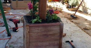 Column planters and built-in features | h3 outdoor design & construction Stylish Columns with Built-in Planters and Functional Architectural Features for Outdoor Spaces