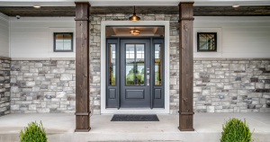 Rustic wooden columns | h3 outdoor design & construction Rustic Wooden Column Design with Natural Wood Grain and Textured Finish